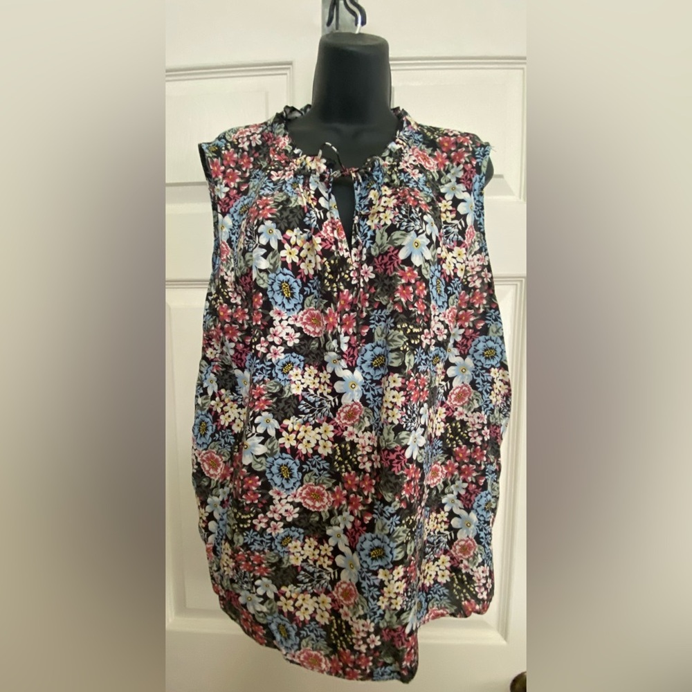 Workshop Republic Clothing Pink and Blue Floral Sleeveless Blouse